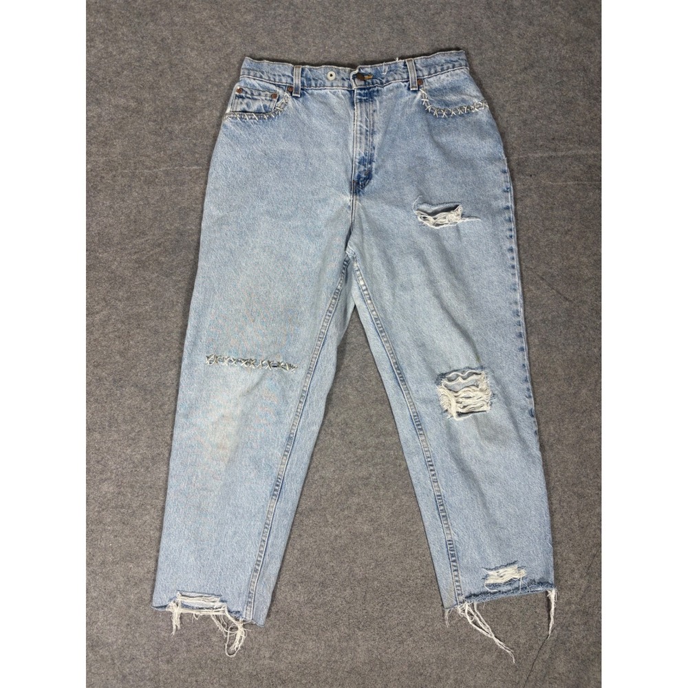 Vintage Levis 551 Relaxed Fit Tapered Leg Jeans Light Wash Distressed Sz 14 1995
